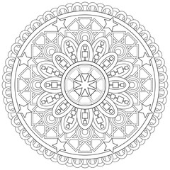 Colouring page, hand drawn, vector. Mandala 153, doodle, swirl pattern, object isolated on white background.