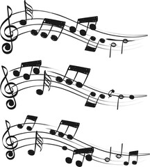 Music compositions. Doodle tune isolated decoration artimages, musical notes sketch, musically singing tuning draws on white - obrazy, fototapety, plakaty