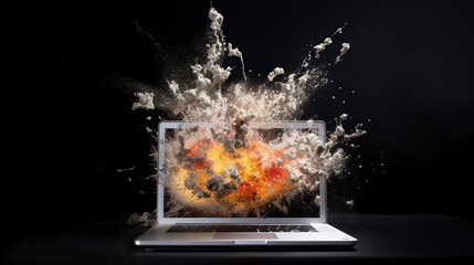 illustration, captivating laptop explosion, ai generative