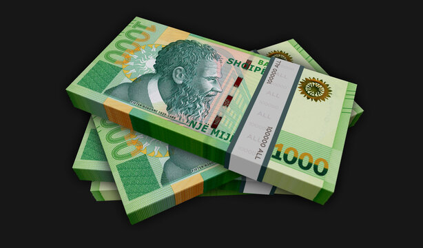 Albania Lek money banknotes pack 3d illustration