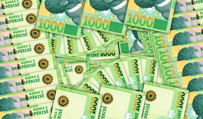 Albania Lek ALL banknotes in a fan mosaic pattern 3d illustration
