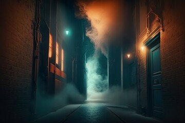 Fototapeta na wymiar illustration, a dark and empty night alley, ai generative