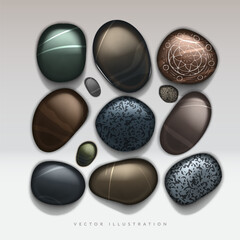 Collection of different colored pebble stones vector 