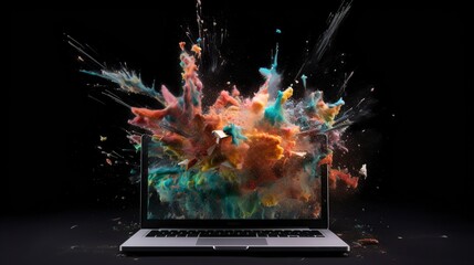 illustration, captivating laptop explosion, ai generative
