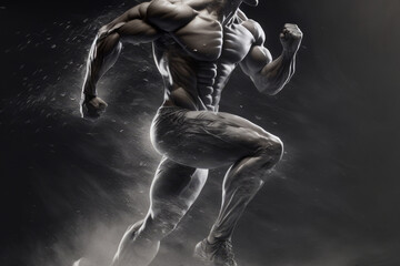 A start of runner running to success and goal concept. A very athletic and muscular man is running (Generative AI)
