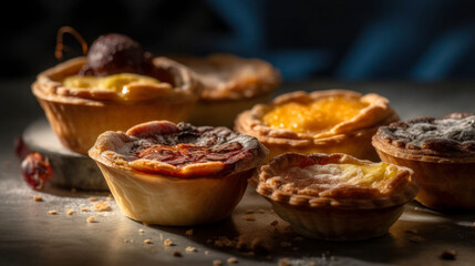 Discover the Flaky Delight of Pastel de Nata, the Perfect Pastry for Any Occasion, food photography. Generative AI