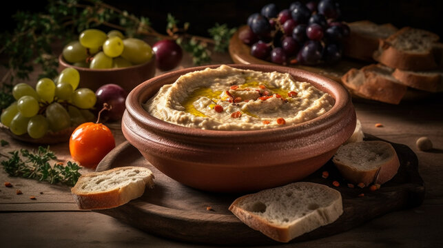 Savory Baba Ganoush - A Middle Eastern Delight Perfect for Snacking. Food photography. Generative AI
