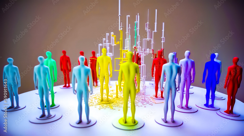 Poster group of people standing next to each other in front of white background. generative ai.