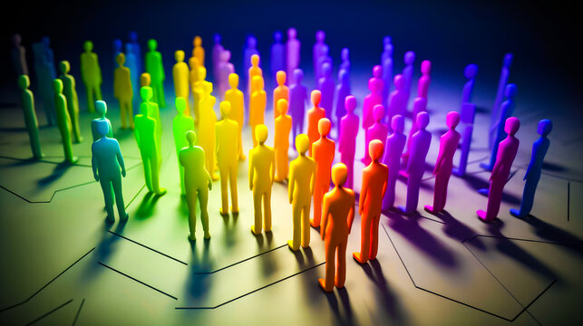 Group Of People Standing In Front Of Rainbow Colored Crowd Of People. Generative AI.