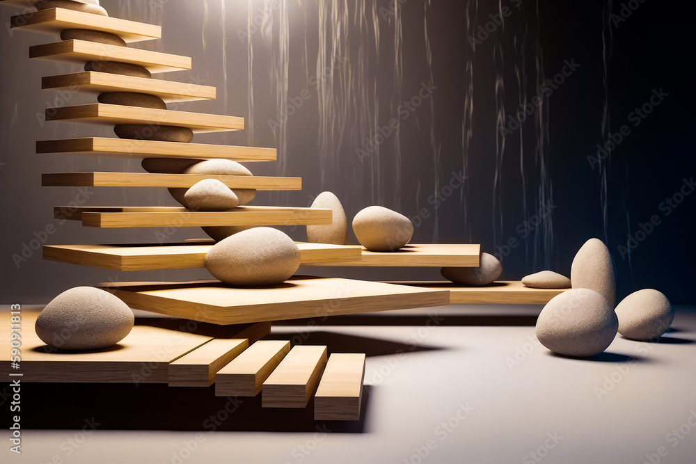 Poster group of rocks sitting next to each other on top of floor. generative ai.