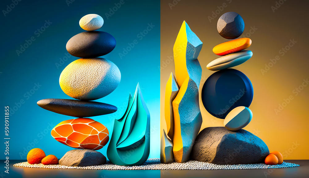 Poster group of rocks sitting next to each other on top of table. generative ai.