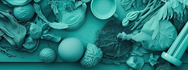 teal green monochromatic  textured background - generative ai art 