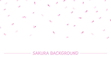 Fototapeta na wymiar Sakura blooming flying down petals. Pink floral petal, flowers leaves decorative background. Vector spring summer nature festival banner, romantic template