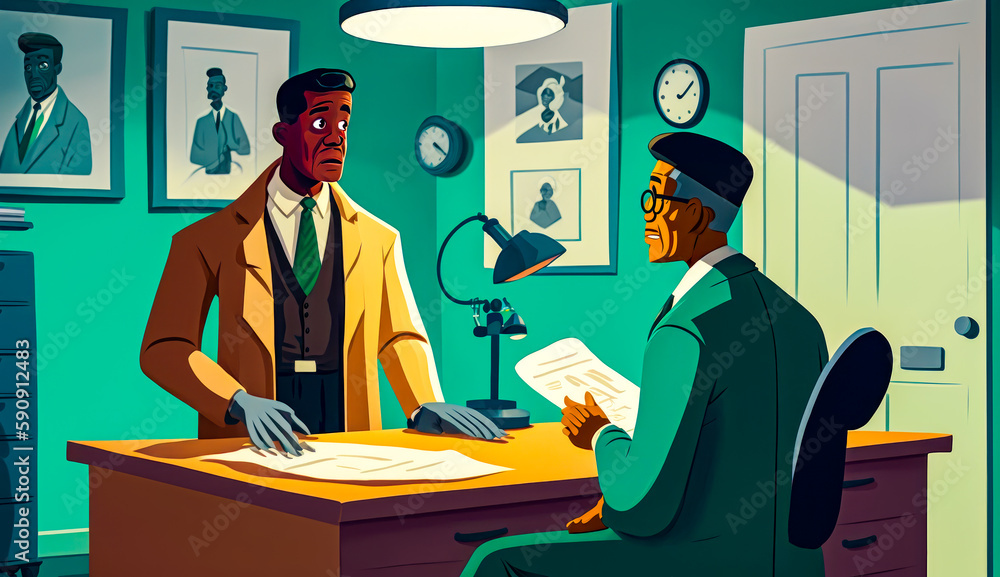 Aufkleber man sitting at desk in front of man in suit. generative ai.