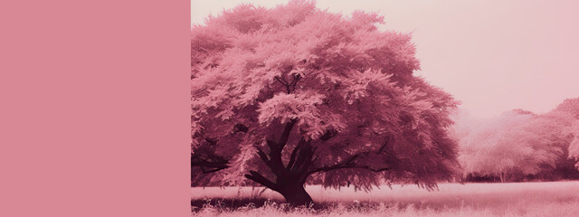 rose color monochromatic image of tree background, generative AI Art