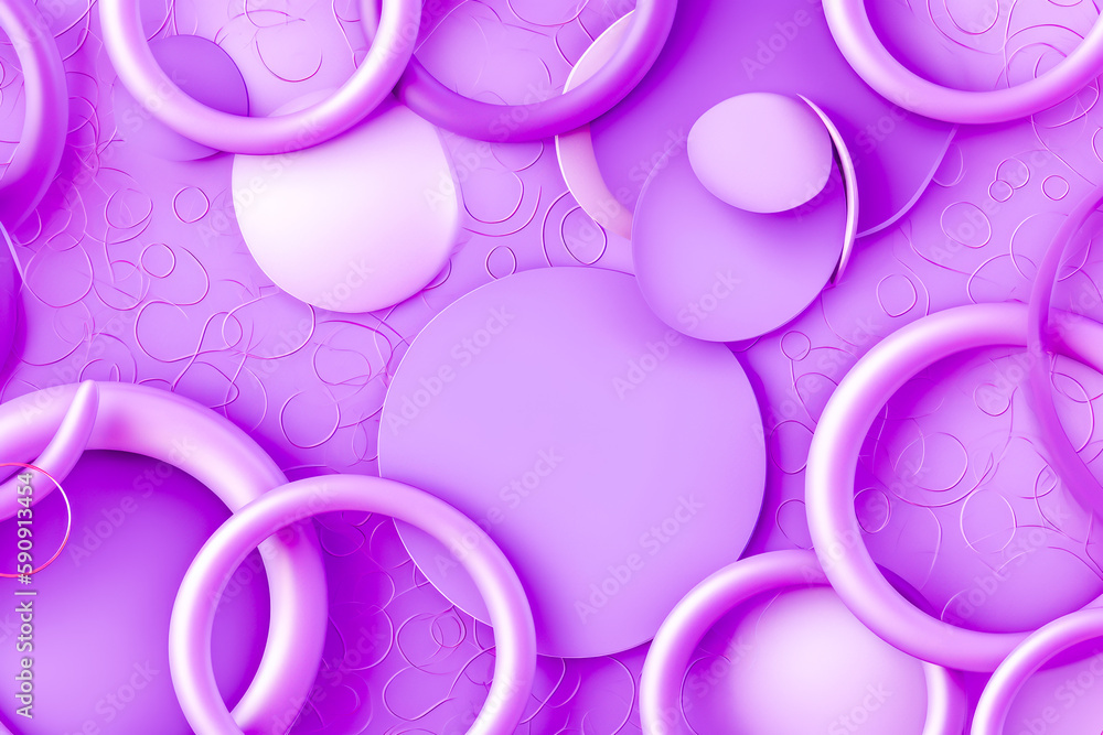 Poster purple background with lot of circles and bubbles on it's surface. generative ai.