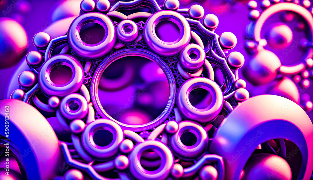 Poster close up of circular object with many smaller objects in the background. generative ai.
