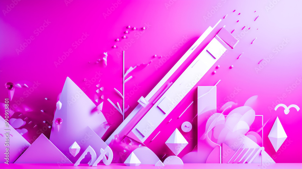 Poster pink and white abstract background with geometric shapes and shapes in the background. generative ai