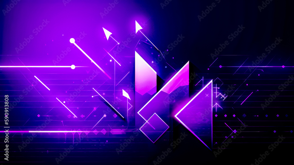 Poster purple and black abstract background with triangles and arrows on dark background. generative ai.
