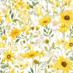 Foto op Plexiglas Seamless texture with bright yellow sunflowers. Tile pattern. Generative AI © Nailya