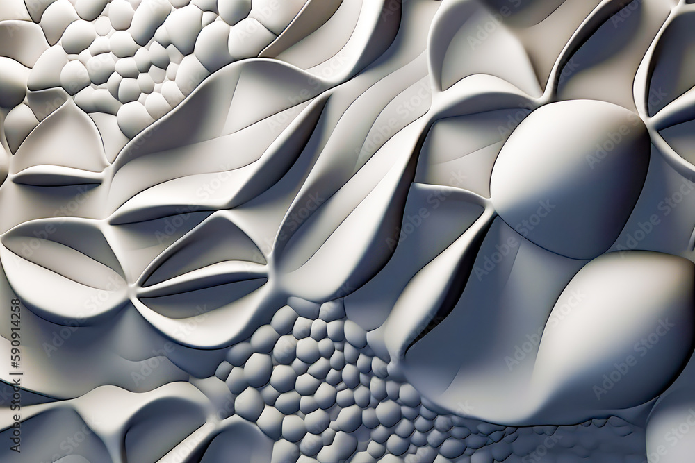 Poster close up view of white surface with pattern of wavy shapes. generative ai.