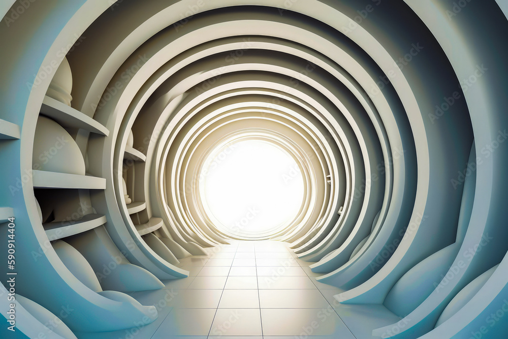 Aufkleber white tunnel with light at the end of the tunnel is shown. generative ai.
