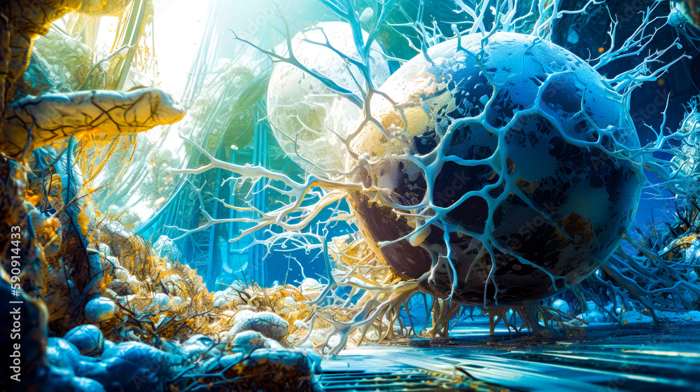 Aufkleber underwater scene of coral reef with many different types of corals. generative ai.
