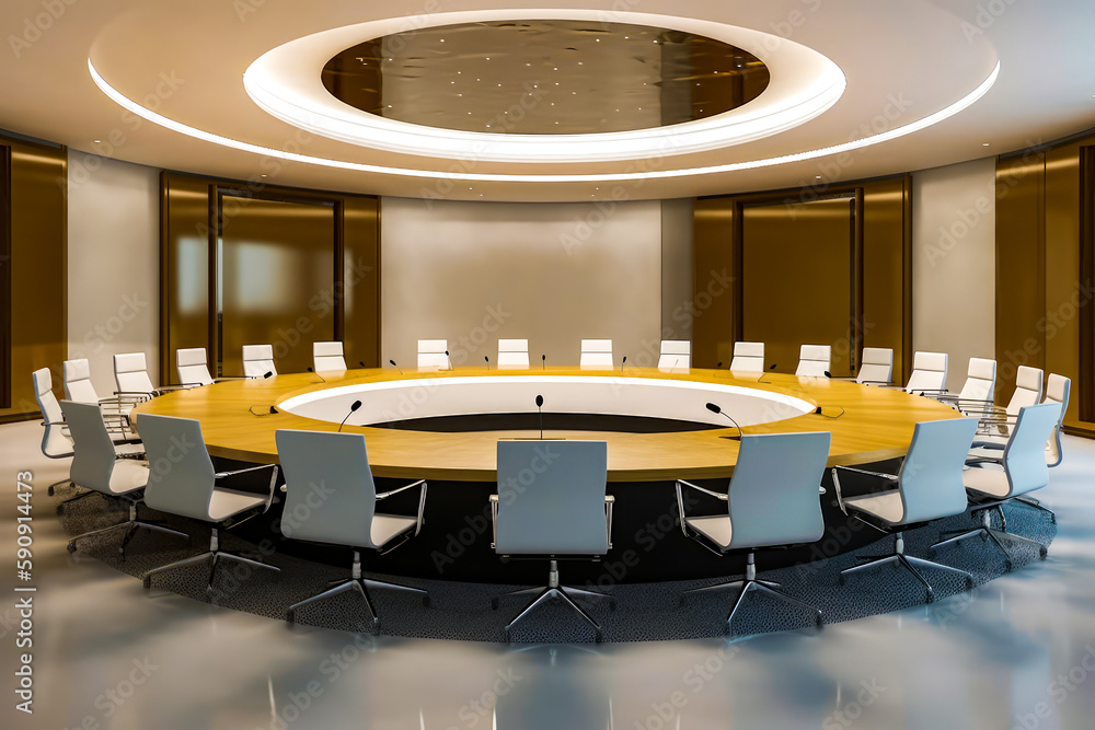 Aufkleber conference room with round table and chairs in the middle of it. generative ai.