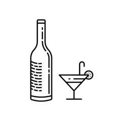 Wine bottle vector icon. Alcohol icon. Alhocol flat sign design. Wine and glass symbol pictogram. UX UI icon