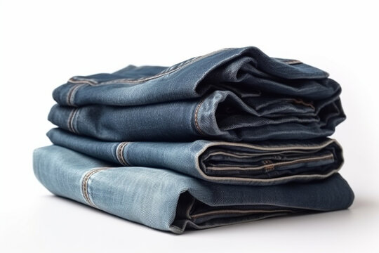 stack of various jeans isolated on white background Generative AI