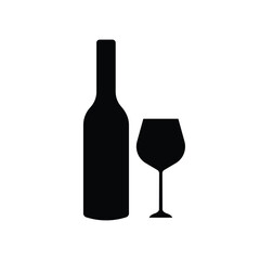 Wine bottle vector icon. Alcohol icon. Alhocol flat sign design. Wine and glass symbol pictogram. UX UI icon