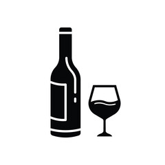 Wine bottle vector icon. Alcohol icon. Alhocol flat sign design. Wine and glass symbol pictogram. UX UI icon