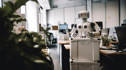 Robot in Office, Automation Takeover, AI Generative 