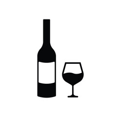 Wine bottle vector icon. Alcohol icon. Alhocol flat sign design. Wine and glass symbol pictogram. UX UI icon