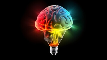 illustration, the human brain inside a light bulb, bright mind concept, generative ai
