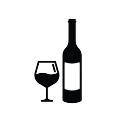 Wine bottle vector icon. Alcohol icon. Alhocol flat sign design. Wine and glass symbol pictogram. UX UI icon