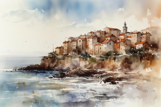 Watercolor Serenity: Capturing the Charm of an Italian Seaside Town
