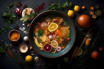 Obraz na płótnie Canvas Soup with many ingredients. Generative AI