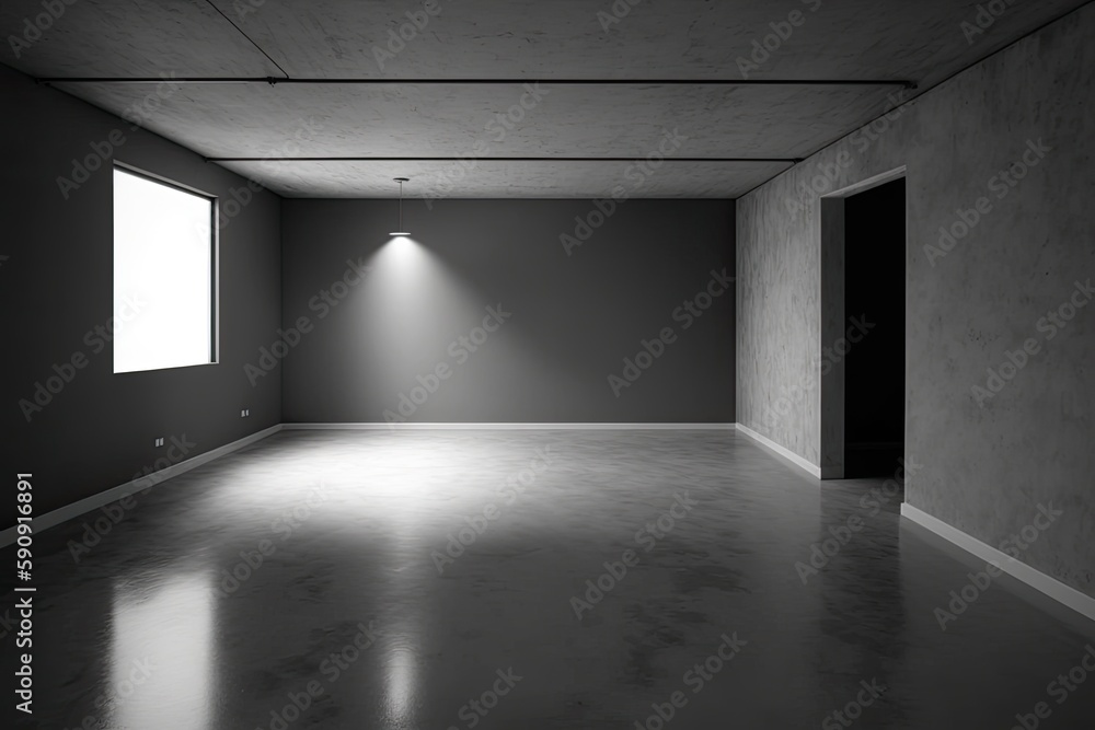 Poster an empty room with natural light streaming through a window. generative ai