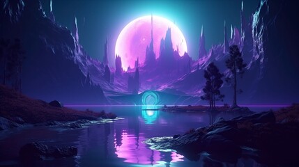 Obraz premium illustration, futuristic landscape, ai generative