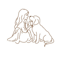 Doodle style on A child with a dog. Little girl with labrador retriever at home.