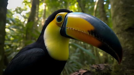 Fototapeta premium A colorful toucan in its natural habitat. Generative AI