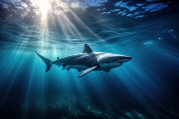 Fototapeta premium shark hunts underwater 