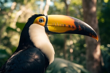 Naklejka premium A colorful toucan in its natural habitat. Generative AI