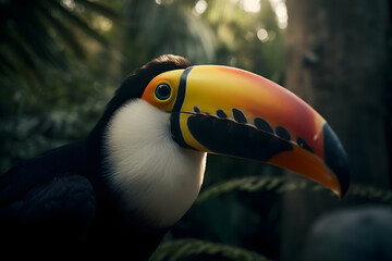 Fototapeta premium A colorful toucan in its natural habitat. Generative AI