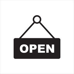 Open vector icon. Open flat sign design. Open signboard symbol pictogram. Illustration of nameplate icon. UX UI icon