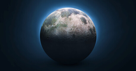 Moon sphere on black background. Future Artemis mission from Earth planet on Moon satellite. Return of astronauts. Elements of this image furnished by NASA - obrazy, fototapety, plakaty