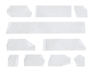 Collection of adhesive tape pieces on transparent background, isolated	