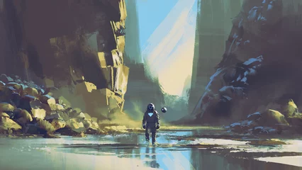 Fotobehang Grandfailure Astronaut exploring the planet with digital art style, illustration painting