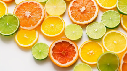 Fototapeta na wymiar Bright lime and orange slices on white Generative AI